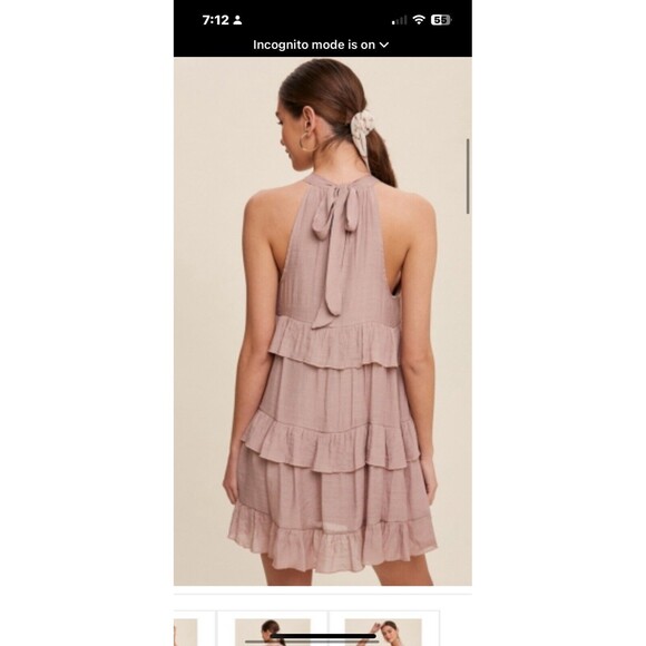 NWT  Listicle Ruffle Mauve Woven Rayon  Halter Neck Pocket Tiered Dress XS - Picture 2 of 13